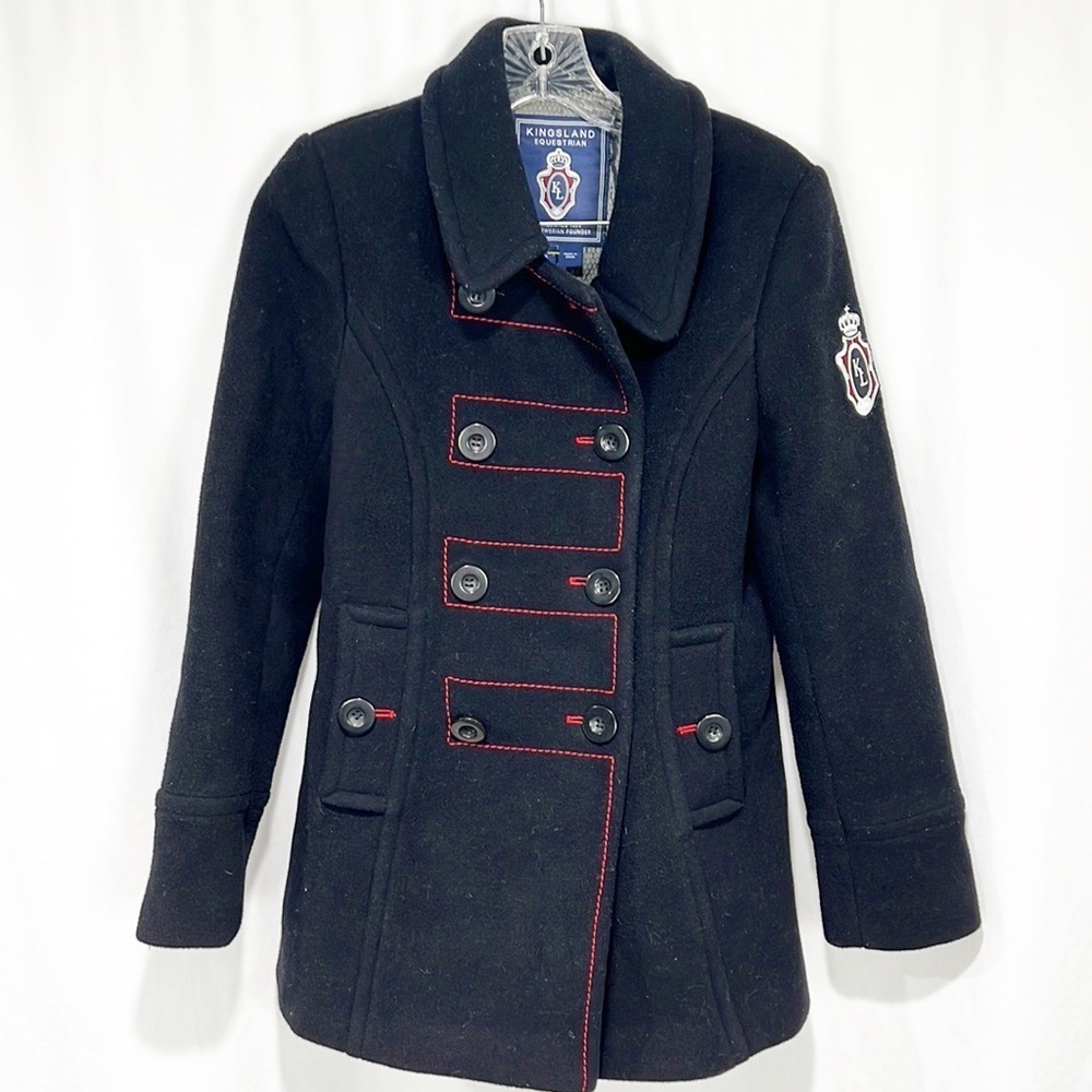 KINGSLAND Equestrian Women’s Pea Coat Wool Blend Black Contrast Stitching XS - Picture 12 of 12